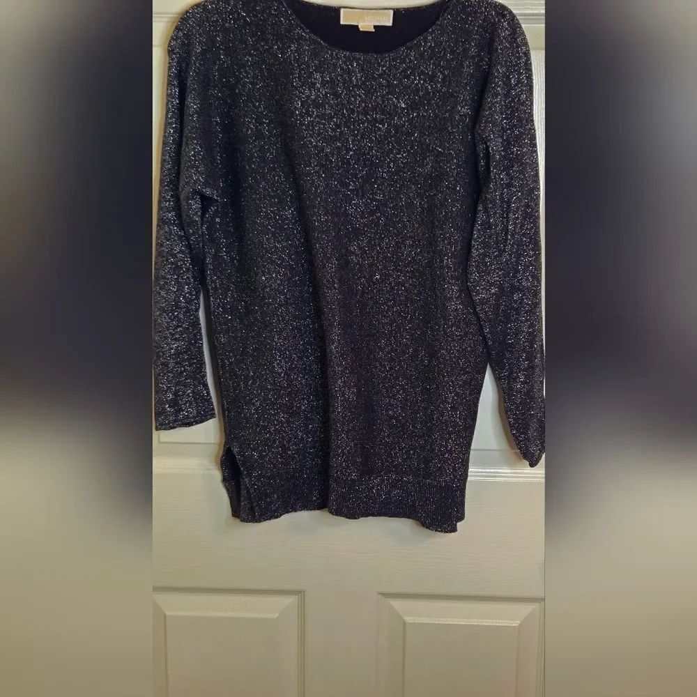 Michael Kors M Black Sequin Longslvs Logo Women's Top Sweater